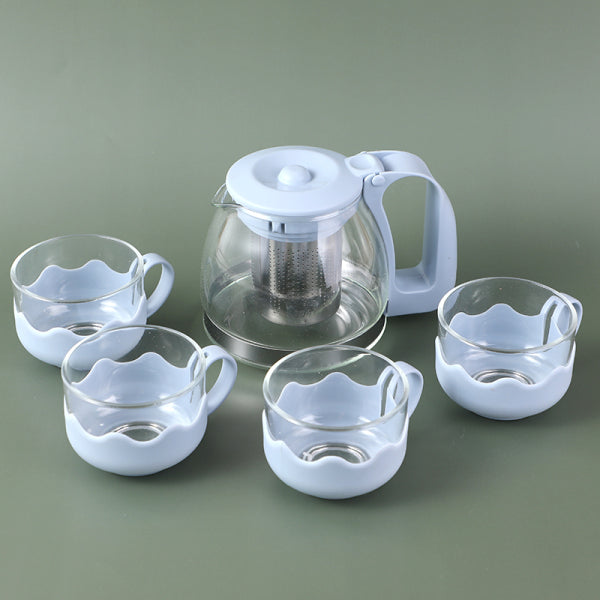Light luxury glass teapot set-blue