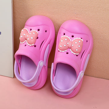 Rosy red + purple bow Children's flip-flops - Size 32-33