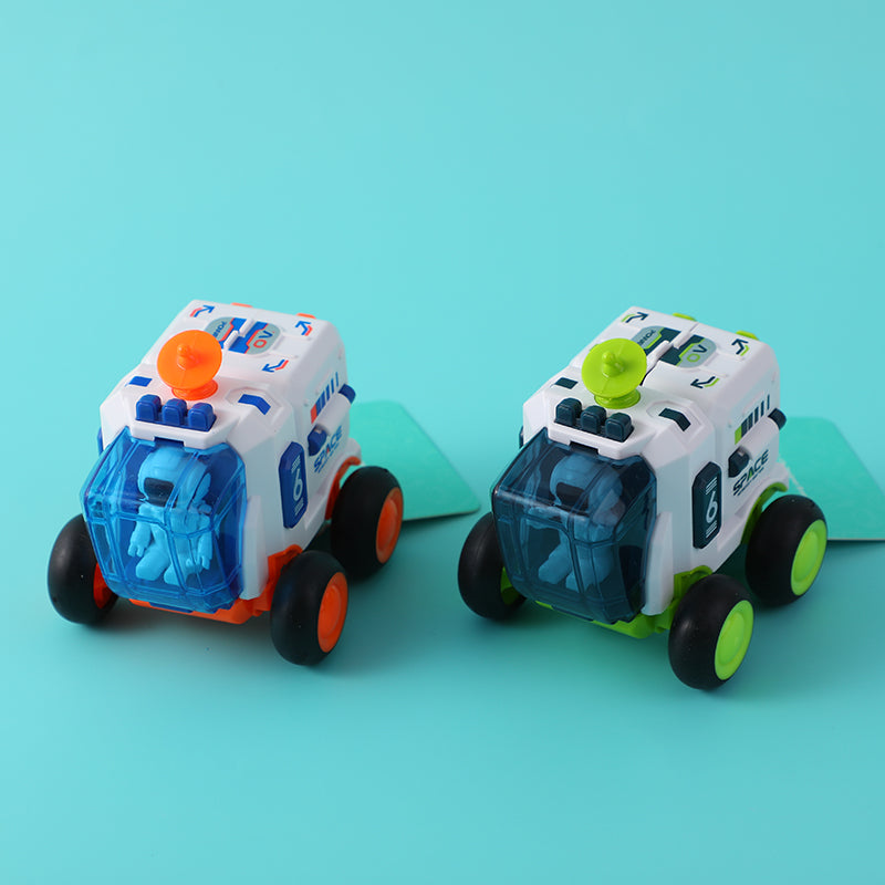 Inertial space rover toy with doors open