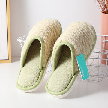 Simple plushed women's closed toe slippers size 38-39-green