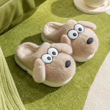 Cute cartoon puppy children's cotton slippers size 28-29-light coffee