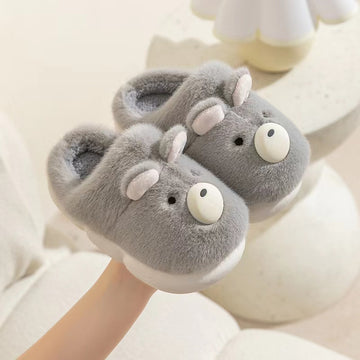 Cartoon little bear children's cotton slippers size 28-29-light grey