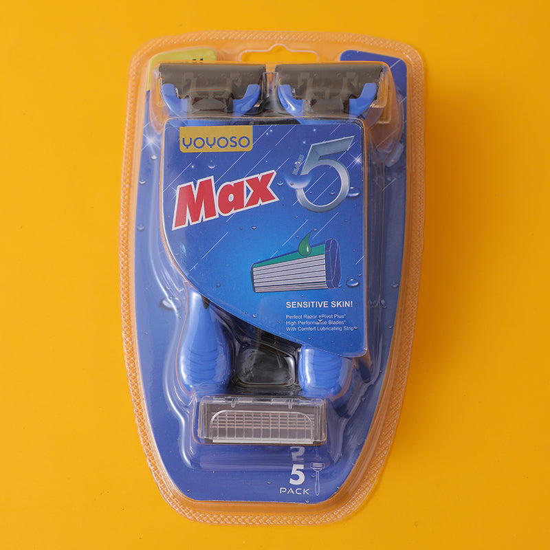 5-Layer Stainless Steel Men'S Razor With Blue Handle (5-Piece Set)