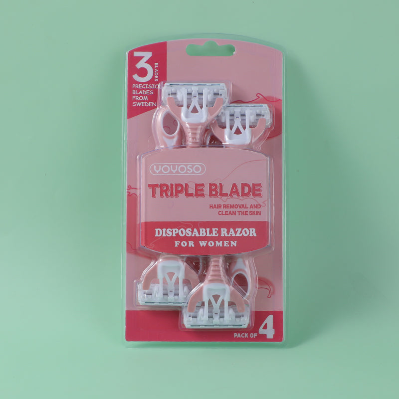 Pink 3-layer women's razor 4-piece set
