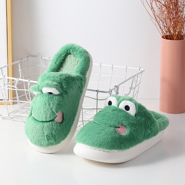 Cartoon smiling frog women's closed toe slippers green size 36-37