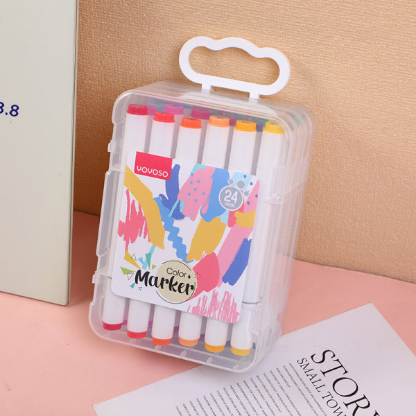 24 colors Triangle Rod Double-ended Marker Pencils Flower Lift Box 218