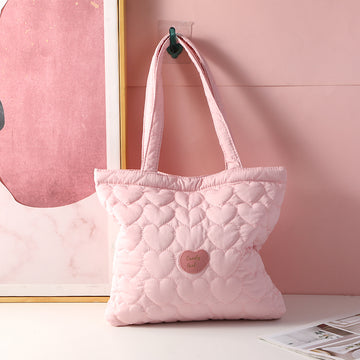 Love embroidered magnetic button shoulder bag-pink