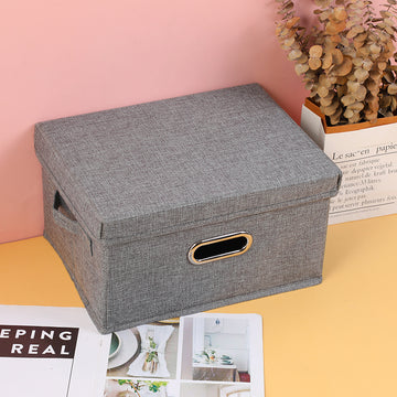 Cotton and linen storage box with lid-S