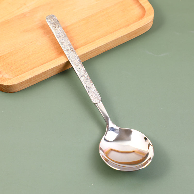 Stone texture 304 stainless steel round spoon-silver