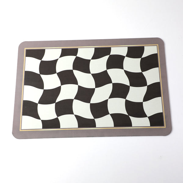 Abstract black and white checkered absorbent floor mat