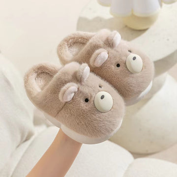 Cartoon little bear children's cotton slippers size 28-29-coffee