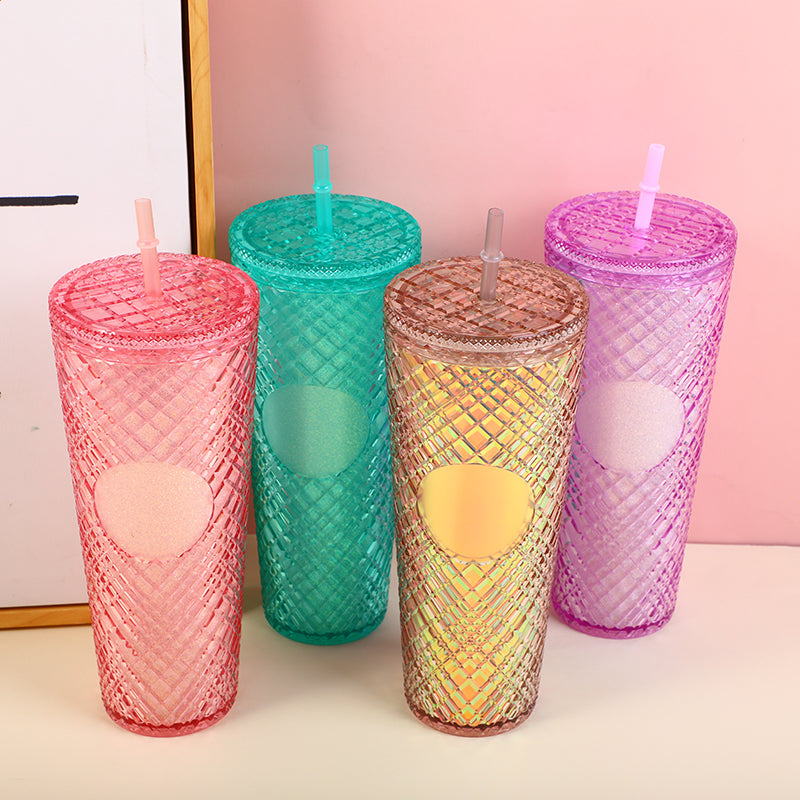 Double-layer diamond pattern plastic cup-720ml