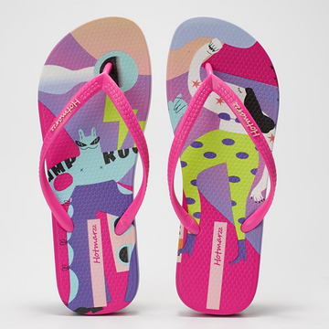 Printed pattern women's flip flops HM7084-09-size 35-36 (rose red)