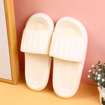 Silent anti-slip vertical strip women's household slippers size 36-37-white
