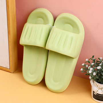 Silent anti-slip vertical strip women's household slippers size 36-37-green