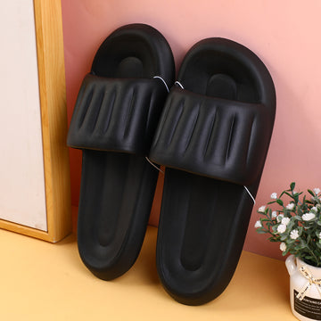 Silent anti-slip vertical strip men's household slippers size 42-43-Black