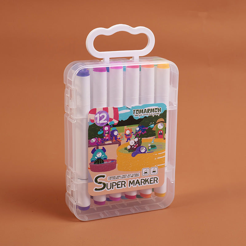 12 colors TOMARMON Series 218 Triangular Rod, Double-ended Markers in Carrying C