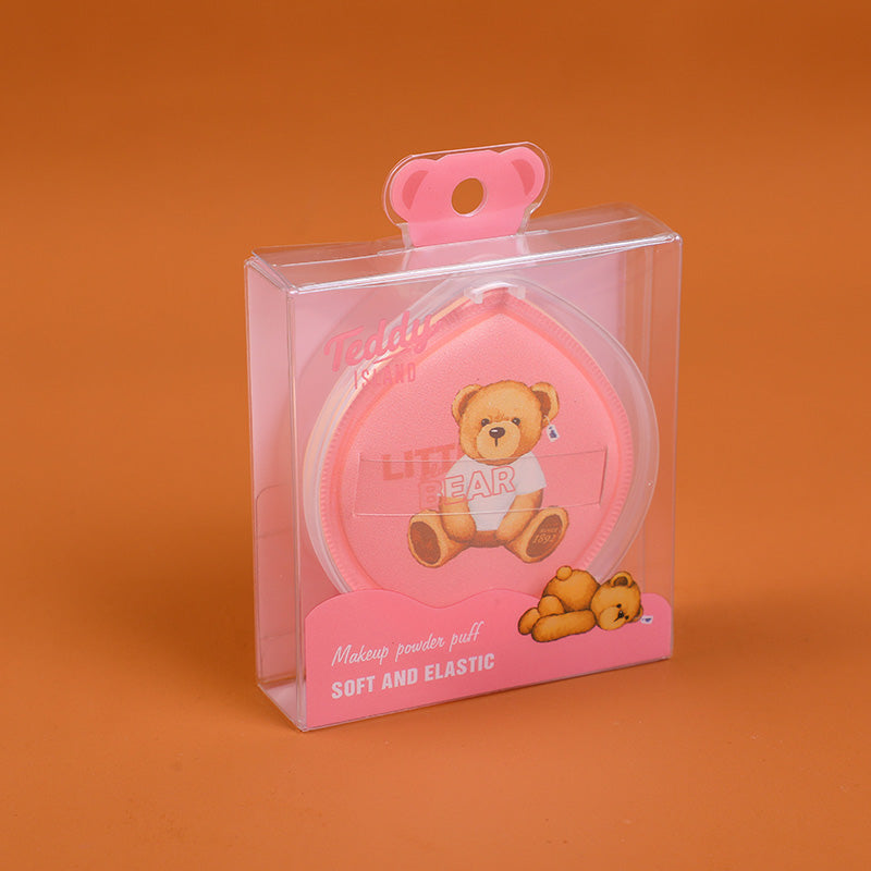 Teddy Island Series Water Drop Cotton Candy Powder Puff (With Storage Box)-Pink