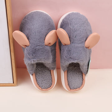 Cute rabbit ears men's cotton slippers-grey 40-41