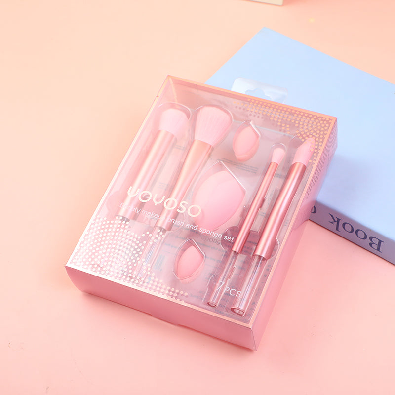 Pink and gold makeup brush set 7pcs