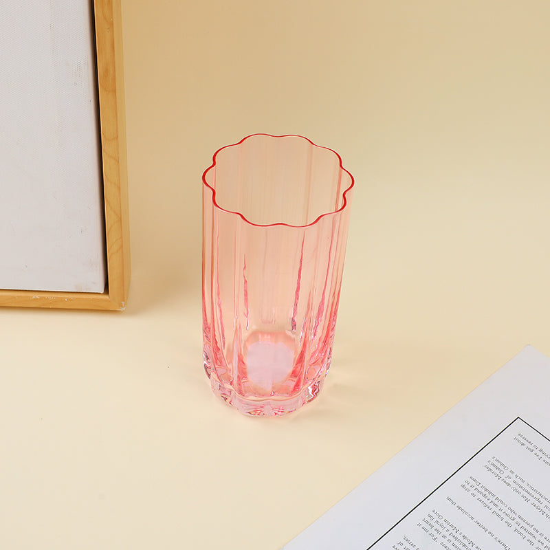 Floral rim glass cup-large (pink)
