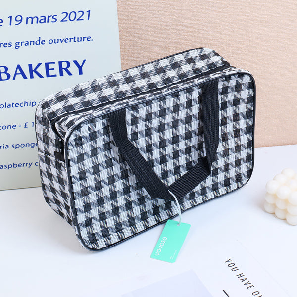 Plaid Patterned Wash-Up Cosmetic Bag (Large)