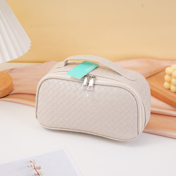 Woven Surface Square Multi-Functional Cosmetic Bag - White