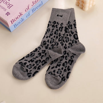 Leopard Colorblock Women's Mid-Calf Socks – Black