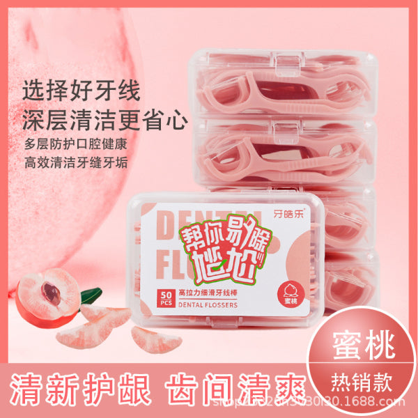 Peach flavor high resilience fine smooth floss pick 50pcs