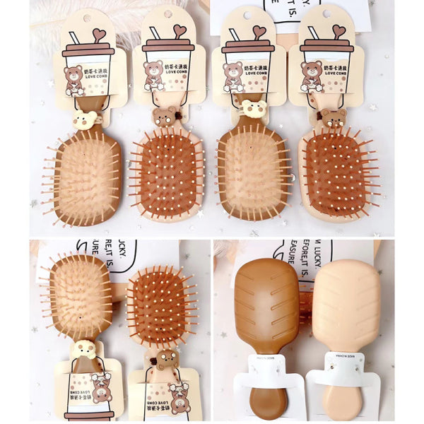 Bubble tea color bear head square airbag comb-1