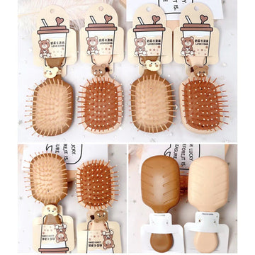 Bubble tea color bear head square airbag comb-1