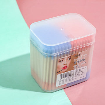 Frosted box two-tone bamboo stick colored cotton swabs-200pcs