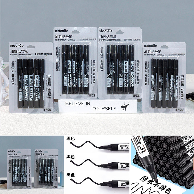 Oil-based marker 5pcs set (3pcs black, 1pc blue and 1pc red)-XX-0680