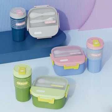 Water cup and lunch box set with cutlery 1250+550ml