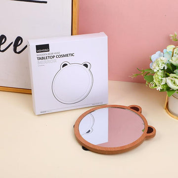 Wooden Bear Head Tabletop Cosmetic Mirror - YOYOSO PAKISTAN